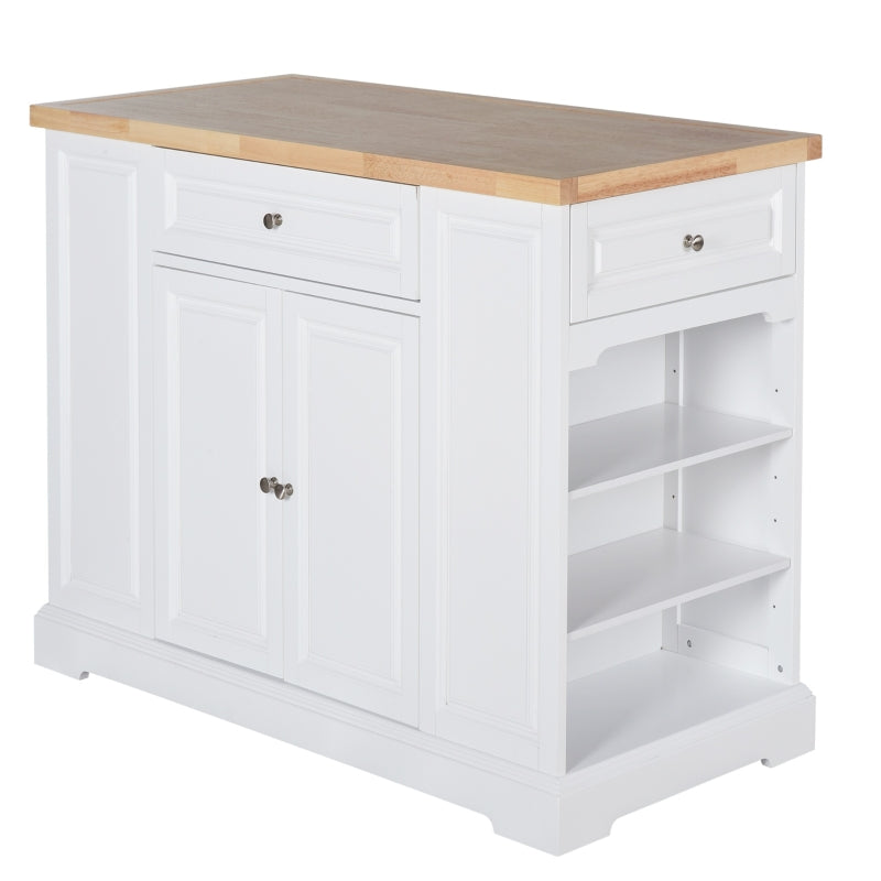 HOMCOM White Wooden Rolling Kitchen Storage Cart with Storage Space