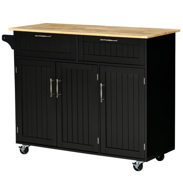 HOMCOM Kitchen Island Cart, Rolling Kitchen Island, Utility Cart with Wheels, Kitchen Cart with Drawers and Cabinets for Dining Room, Black
