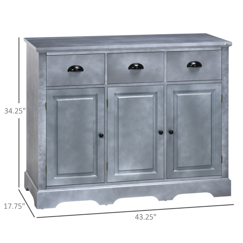 HOMCOM Sideboard Buffet Kitchen Sideboard Cabinet with 3 Drawers 3 Door Cabinets Adjustable Shelf for Living Room Blue