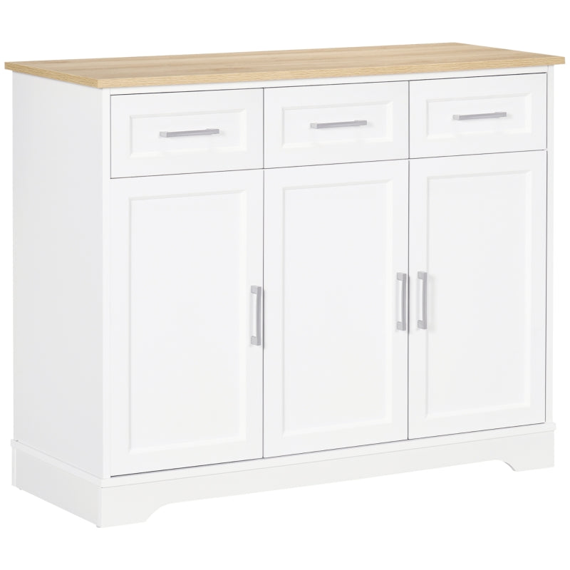 HOMCOM Buffet Cabinet, Modern Kitchen Sideboard with 3 Drawers, 3 Door Cabinets, Adjustable Shelf for Dining Room and Living Room, White