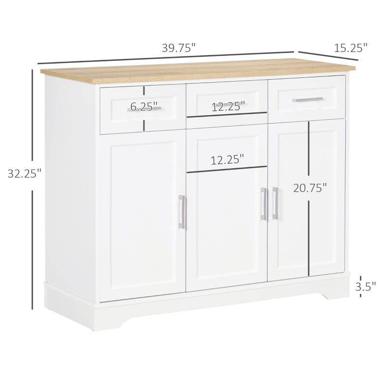 HOMCOM Buffet Cabinet, Modern Kitchen Sideboard with 3 Drawers, 3 Door Cabinets, Adjustable Shelf for Dining Room and Living Room, White