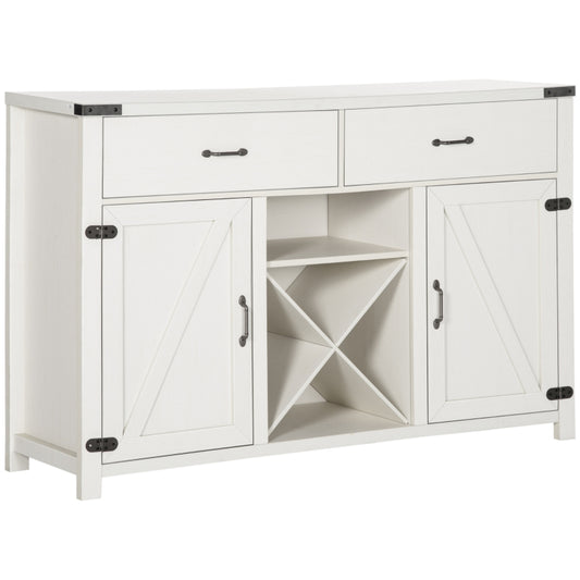 HOMCOM Modern Sideboard Buffet with Wine Rack, Buffet Cabinet with Barn Door, 2 Drawers and Open Shelf for Dining Room, Buffet Table, Antique White