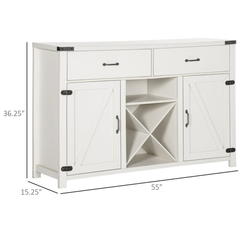 HOMCOM Modern Sideboard Buffet with Wine Rack, Buffet Cabinet with Barn Door, 2 Drawers and Open Shelf for Dining Room, Buffet Table, Antique White